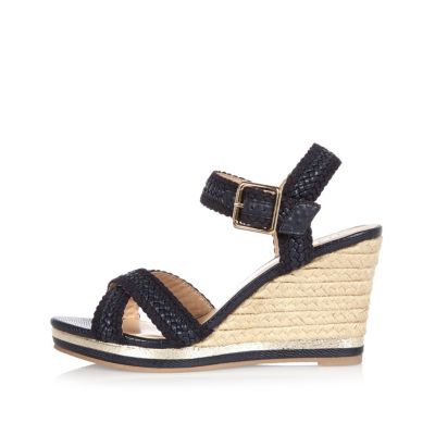 Navy woven wedges
